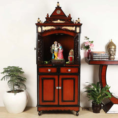 Suramya Floor Rested Pooja Mandap with Door (Brown Gold)