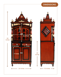 Suramya Floor Rested Pooja Mandap with Door (Brown Gold) dimensions