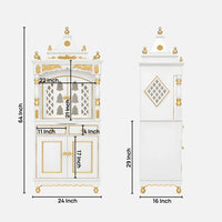 Suramya Floor Rested Pooja Mandap with Door (White Gold) Dimensions