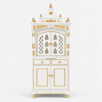 Suramya Floor Rested Pooja Mandap with Door (White Gold) Front Image