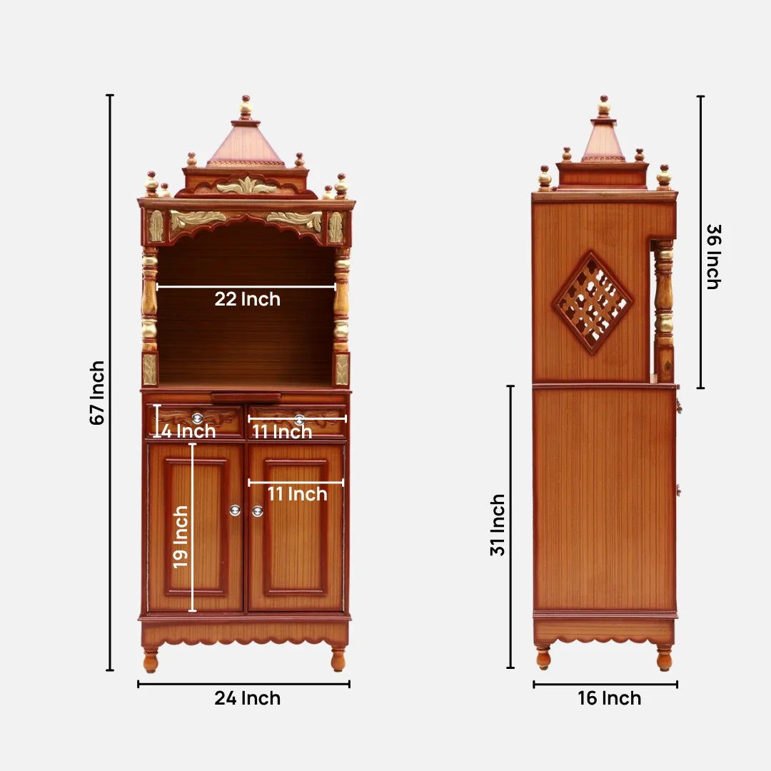 Suramya pooja mandap teak color dimensions