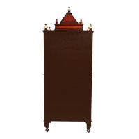 Suramya Floor Rested Pooja Mandir/Wooden temple with doors for home in Brown Gold color back view