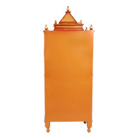 Suramya Floor Rested Pooja Mandir/Wooden temple with doors for home in Teak Gold color back view
