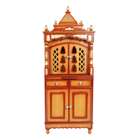 Suramya Floor Rested Pooja Mandir/Wooden temple with doors for home in Teak Gold color front view