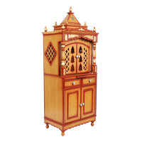 Suramya Floor Rested Pooja Mandir/Wooden temple with doors for home in Teak Gold color 45° side view