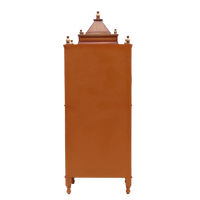 Suramya Floor Rested Pooja Mandir without Door/Wooden temple for home in Teak Gold color back view