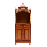 Suramya Floor Rested Pooja Mandir without Door/Wooden temple for home in Teak Gold color front view
