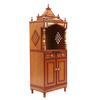 Suramya Floor Rested Pooja Mandir without Door/Wooden temple for home in Teak Gold color 45° side view