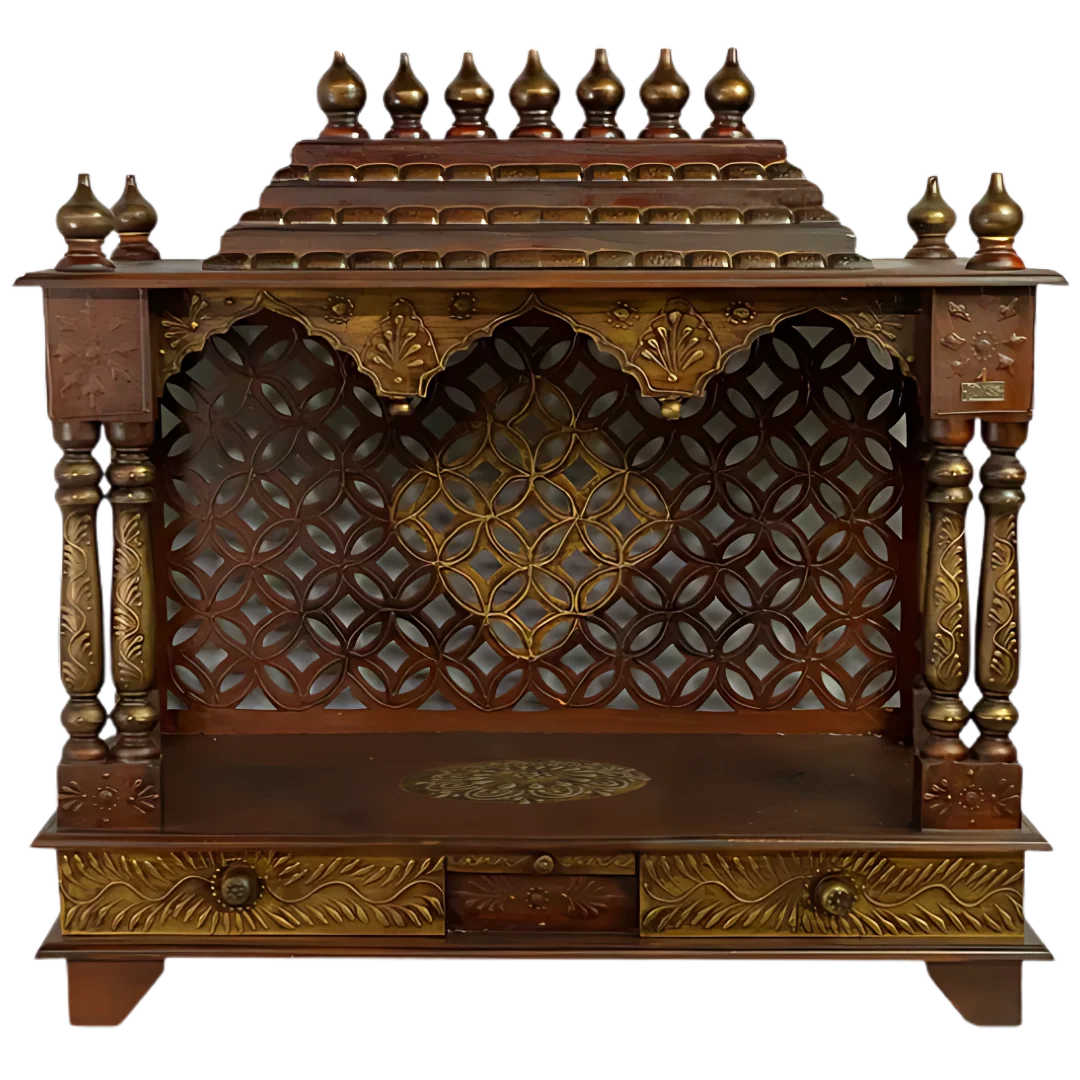 Suvarnya Sheesham Wood Mandir (Brown) Front view