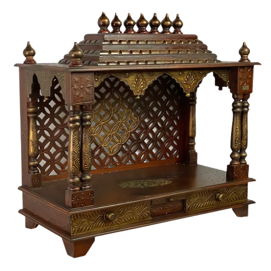 Suvarnya Sheesham Wood Mandir (Brown) Side Angle
