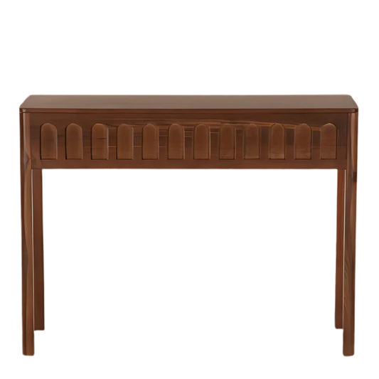 Taksha Solid Wood Console Table (Teak) Front View