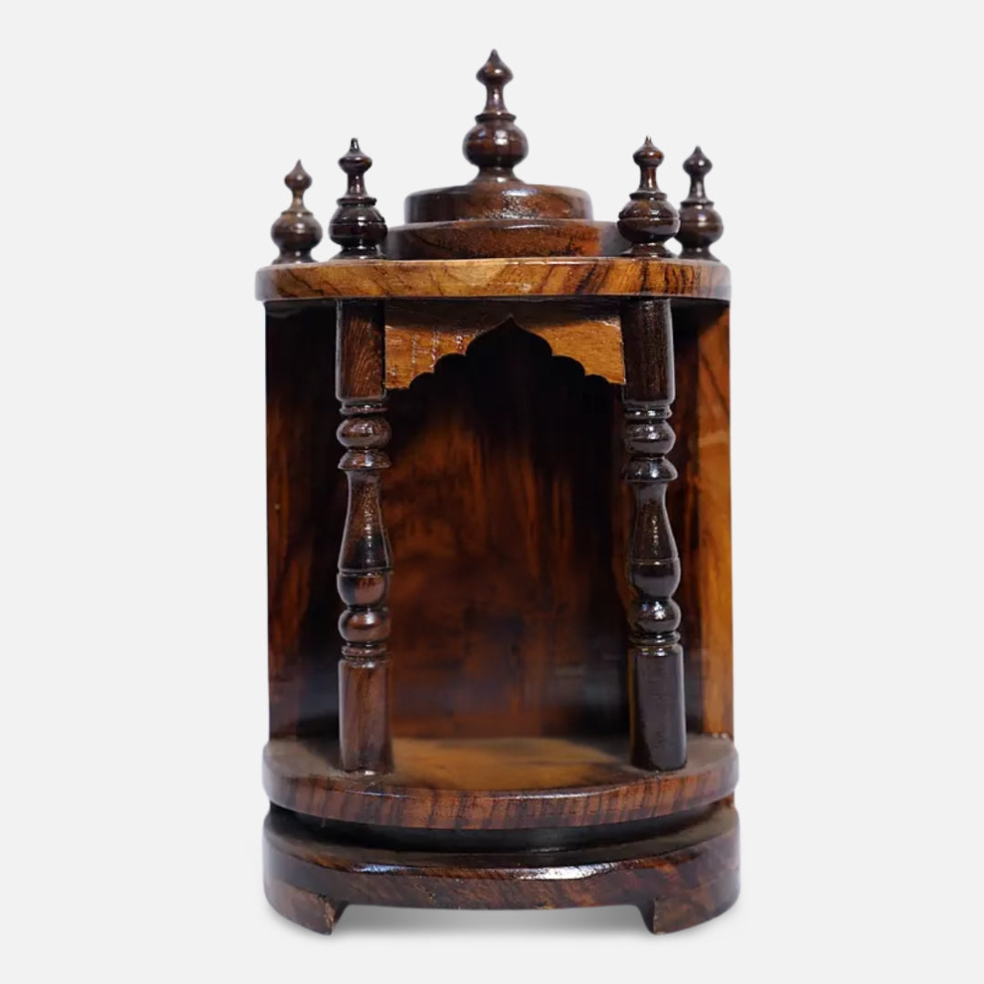 Tanirika Teak Wood Mandir (Brown) front view 