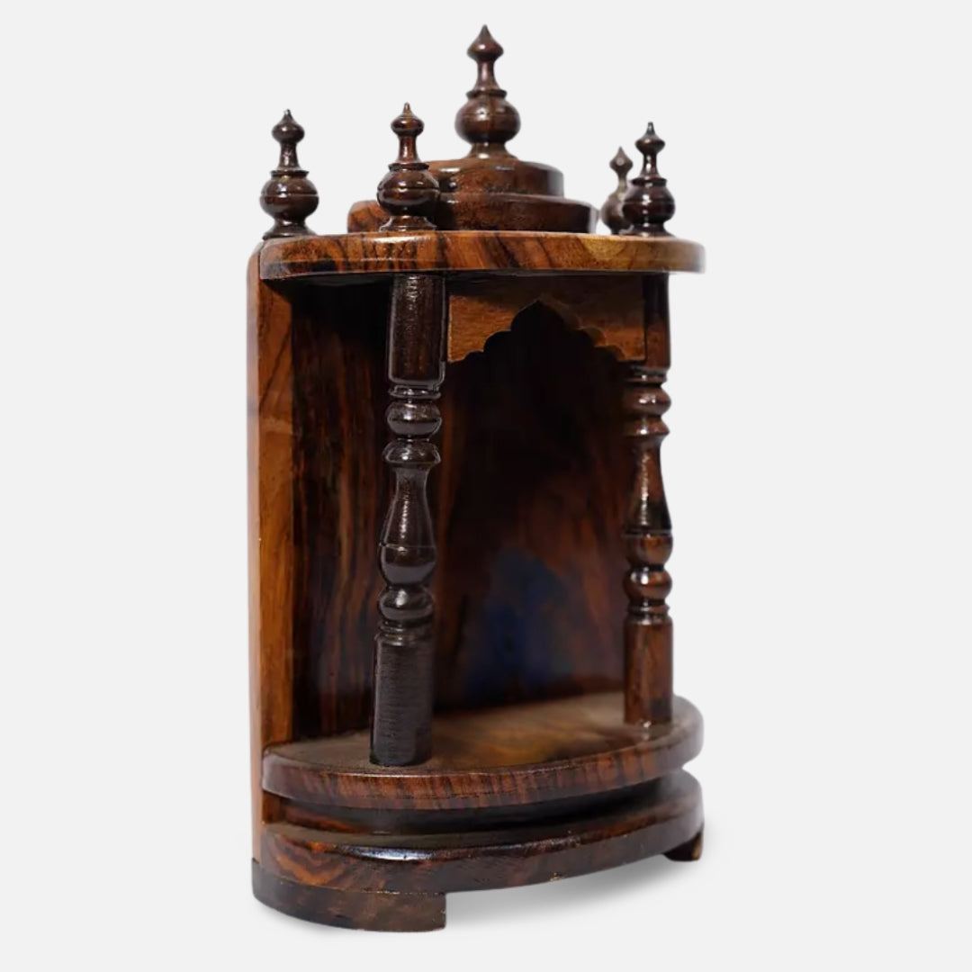 Tanirika Teak Wood Mandir (Brown) side angle 