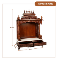 Tatva Teak Wood Pooja Mandir (Brown) dimensions