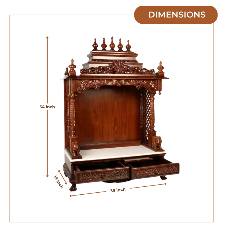 Tatva Teak Wood Pooja Mandir (Brown) dimensions