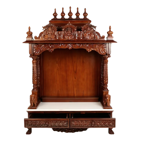 Tatva Teak Wood Pooja Mandir - Brown