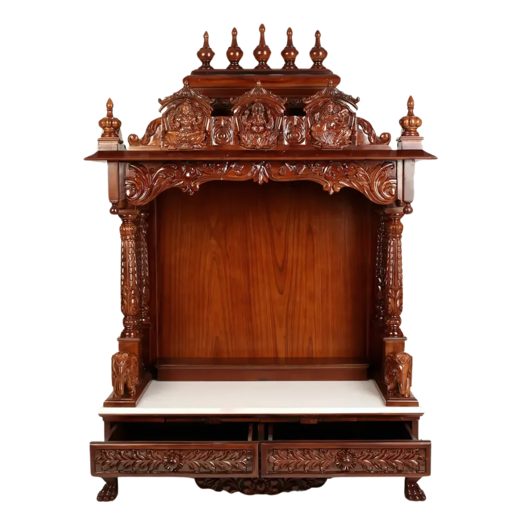 Tatva Teak Wood Pooja Mandir (Brown) front view