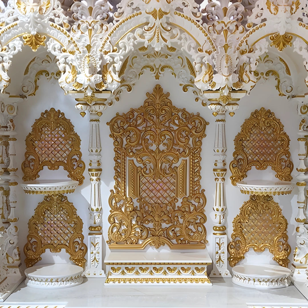 Thirumal Teak Wood Mandap (White Gold) back pannel