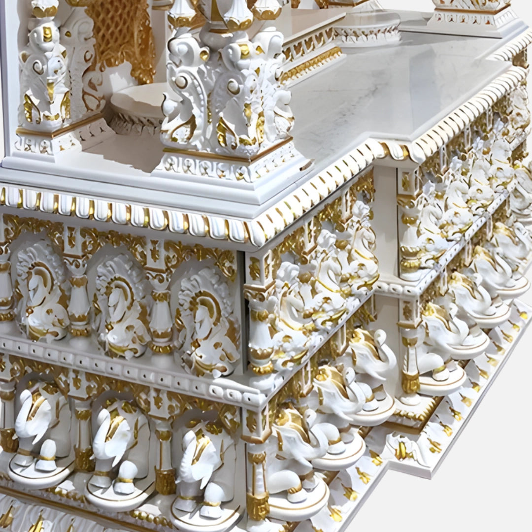 Thirumal Teak Wood Mandap (White Gold) drawers carving 