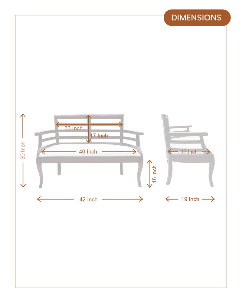 Toledo Solid Wood Love Sofa (Brown) dimensions