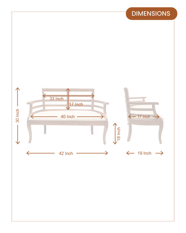 Toledo Solid Wood Love Sofa (Teak) dimensions
