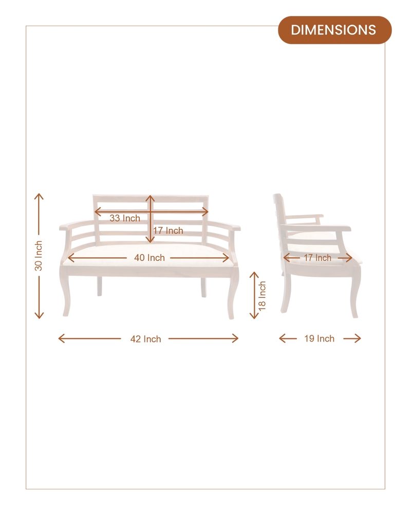 Toledo Solid Wood Love Sofa (Teak) dimensions
