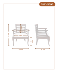 Toledo Teak Wood Arm Chairs (Brown Silver) dimensions
