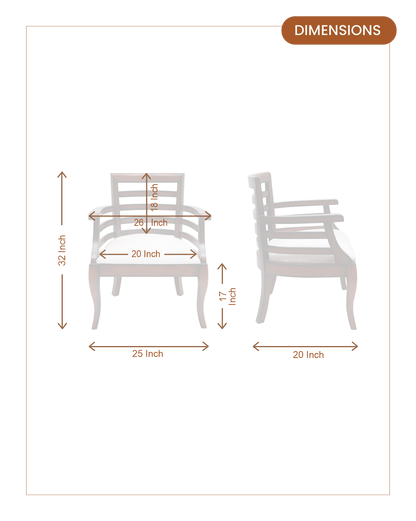Toledo Teak Wood Arm Chairs (Brown Silver) dimensions
