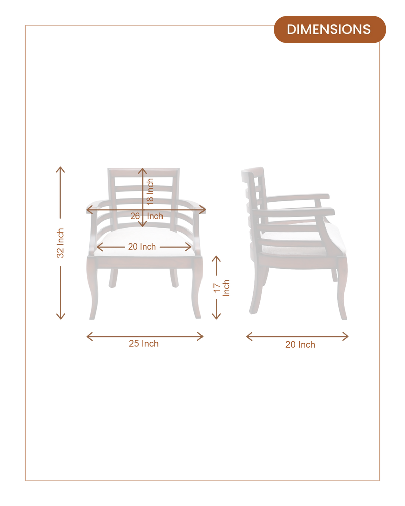 Toledo Teak Wood Arm Chairs (Brown Silver) dimensions