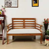 Toledo Solid Wood Love Sofa in Teak color lifestyle image