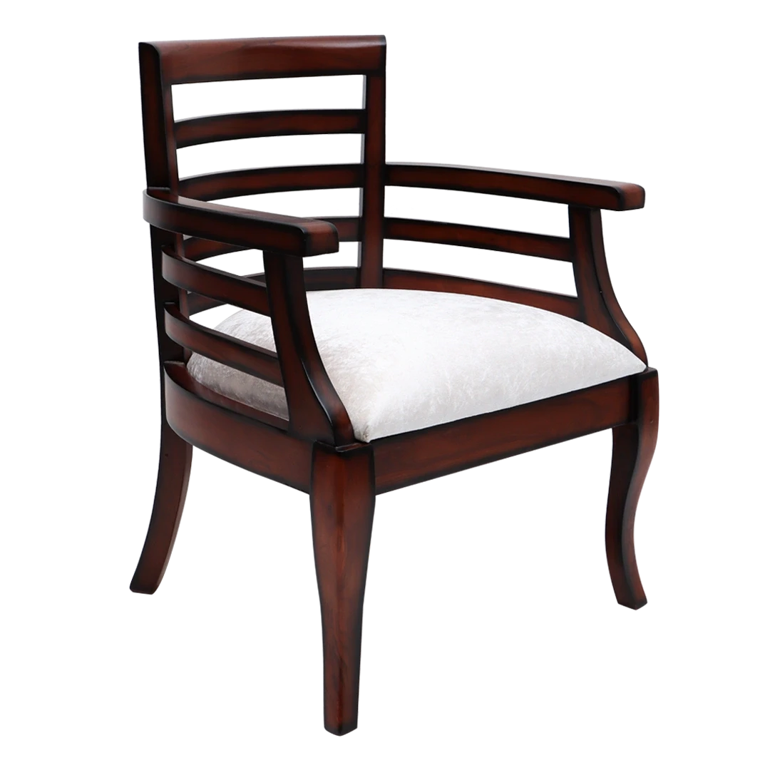 Toledo Teak Wood Arm Chair in Brown Silver color 45° side view