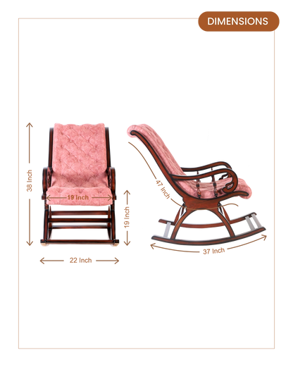 Touffy Fabric Upholstered Teak Wood Rocking Chair (Brown Burgundy) dimensions