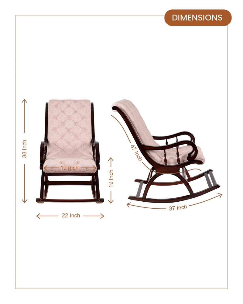 Touffy Fabric Upholstered Teak Wood Rocking Chair (Brown Ivory dimensions