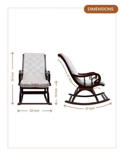 Touffy Fabric Upholstered Teak Wood Rocking Chair (Brown-Silver)dimensions
