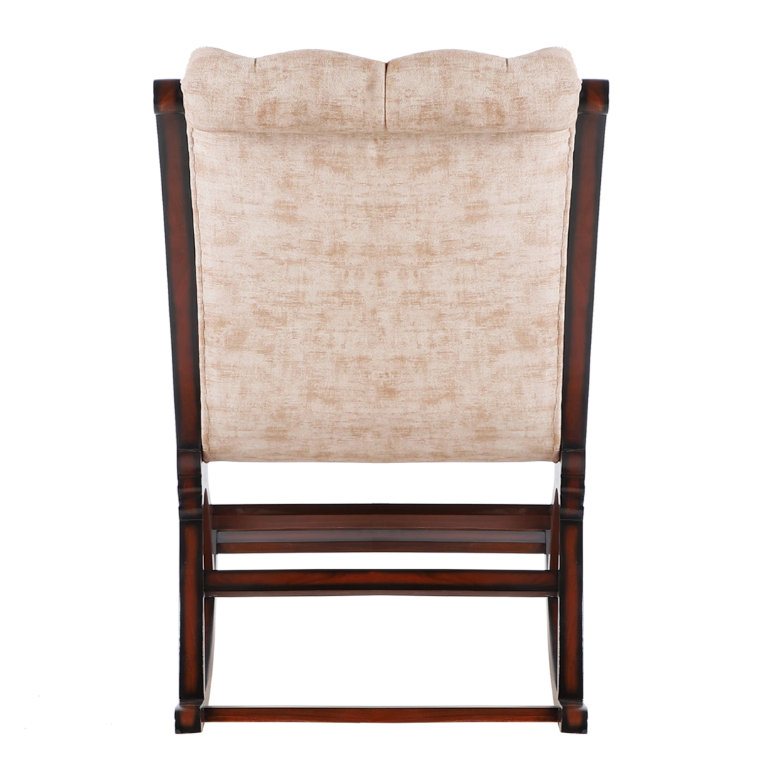 Touffy Fabric Upholstered Teak Wood Rocking Chair (Mahogany) back view