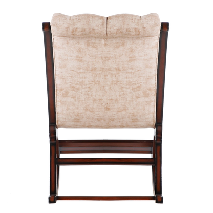 Touffy Fabric Upholstered Teak Wood Rocking Chair (Mahogany) back view