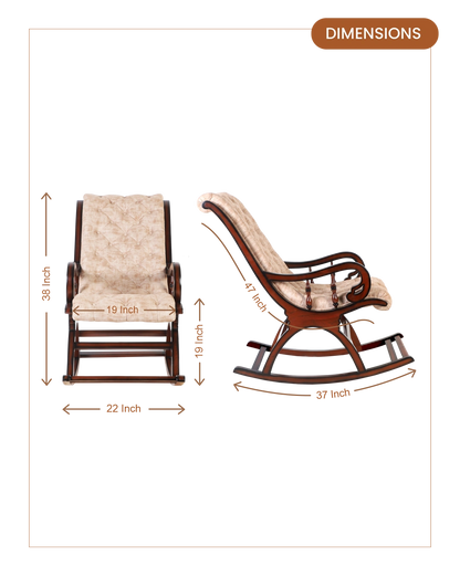Touffy Fabric Upholstered Teak Wood Rocking Chair (Mahogany) dimensions