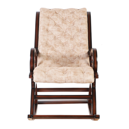 Touffy Fabric Upholstered Teak Wood Rocking Chair (Mahogany) front view