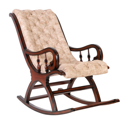 Touffy Fabric Upholstered Teak Wood Rocking Chair (Mahogany) side angle 
