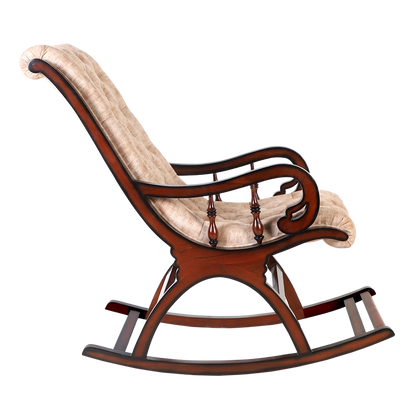 Touffy Fabric Upholstered Teak Wood Rocking Chair (Mahogany) side view