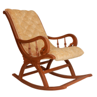 Touffy Fabric Upholstered Teak Wood Rocking Chair (Teak-Gold) side view