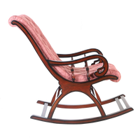 Touffy Fabric Upholstered Teak Wood Rocking Chair in Brown Burgundy color side view