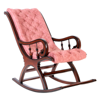 Touffy Fabric Upholstered Teak Wood Rocking Chair in Brown Burgundy color 45° side view