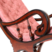 Touffy Fabric Upholstered Teak Wood Rocking Chair in Brown Burgundy color zoom view handle