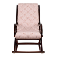 Touffy Fabric Upholstered Teak Wood Rocking Chair in Brown Ivory color front view