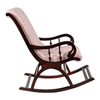 Touffy Fabric Upholstered Teak Wood Rocking Chair in Brown Ivory color side view