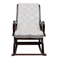 Touffy Fabric Upholstered Teak Wood Rocking Chair in Brown-Silver color front view