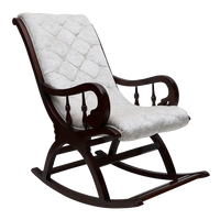 Touffy Fabric Upholstered Teak Wood Rocking Chair in Brown-Silver color 45° side view