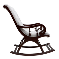 Touffy Fabric Upholstered Teak Wood Rocking Chair in Brown-Silver color side view