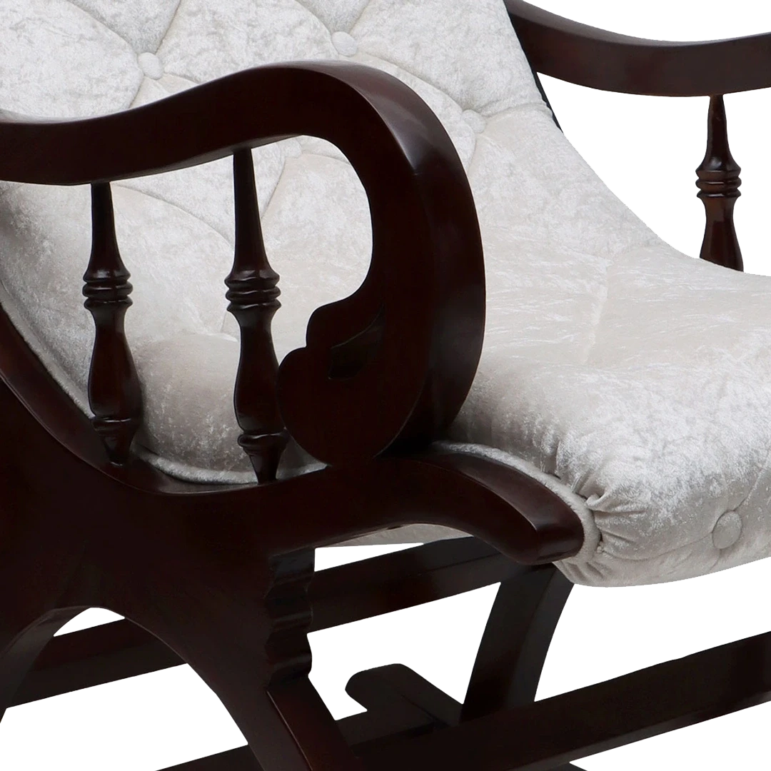 Touffy Fabric Upholstered Teak Wood Rocking Chair in Brown-Silver color zoom view
